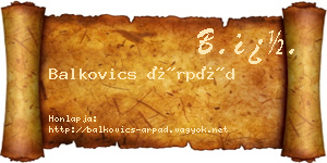 Balkovics Árpád névjegykártya
